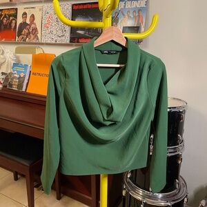 Long Sleeve Zara Forest Green Blouse/Top (Size XS)